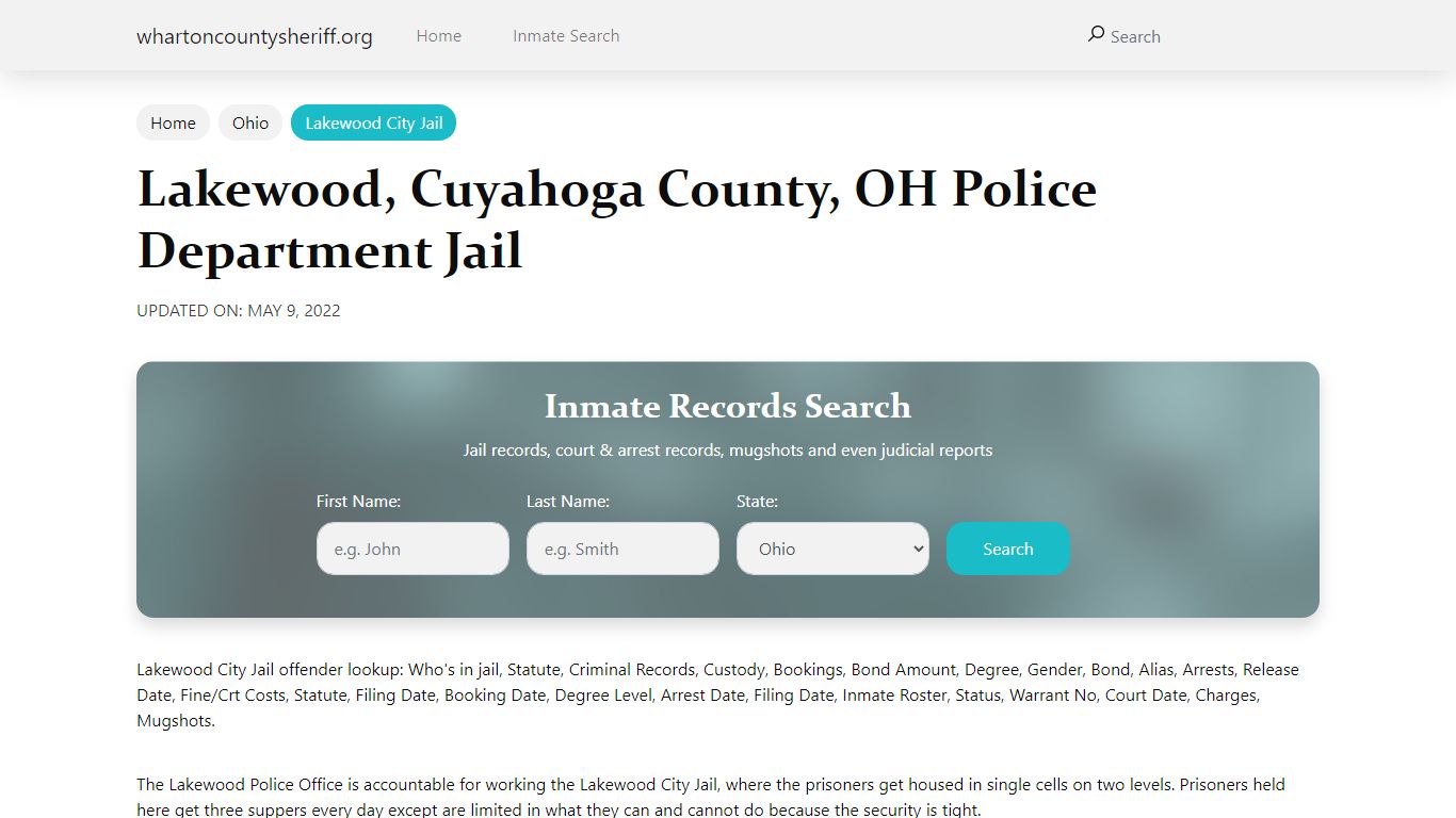 Lakewood, OH City Jail Inmates, Arrests